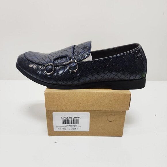 Mens Italian Style Blue Loafers Double Monk Straps Textured SZ 45 US 11.5 Shoes - Picture 4 of 14